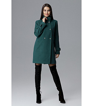 Елегантно зелено дамско палто Mishele снимка
