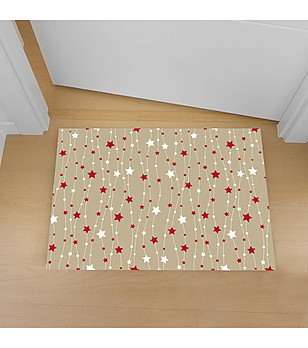 Бежова постелка с принт Звезди в червено и бяло 52х75 см снимка