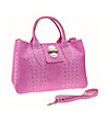 Розова дамска кожена чанта с релеф Catalpa-0 снимка