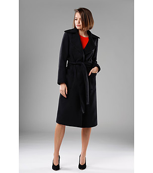 Черно дамско палто с вълна и кашмир Lina снимка