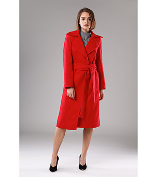 Червено дамско палто с вълна и кашмир Lina снимка