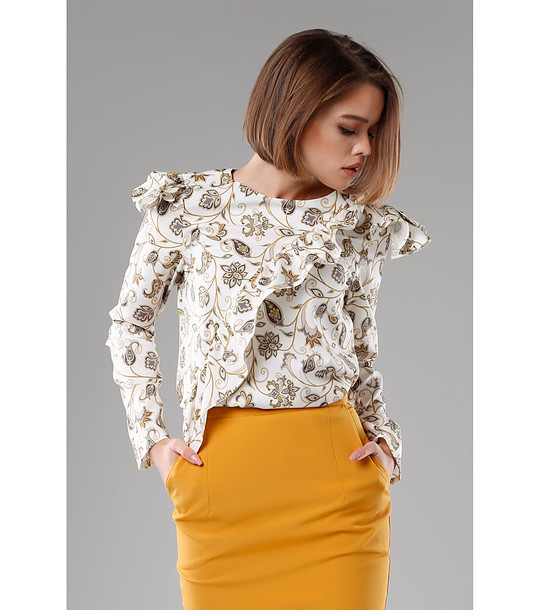 Дамска блуза в цвят екрю с принт Molina снимка