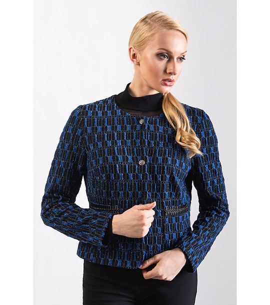 Дамско сако в черно и синьо със златисти нишки Sara снимка