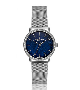 Сребрист дамски часовник с тъмносин циферблат Monte Leone снимка
