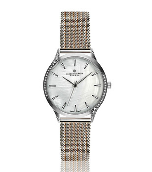 Дамски сребрист часовник с камъчета и ефектна верижка Clariden снимка