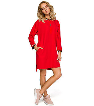 Червена рокля с джобове Salina снимка