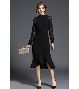 Асиметрична черна рокля Lenora снимка