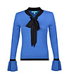 Синя дамска блуза с черни детайли Tessa -0 снимка