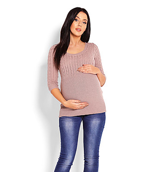 Дамски пуловер за бременни Mona в цвят капучино снимка