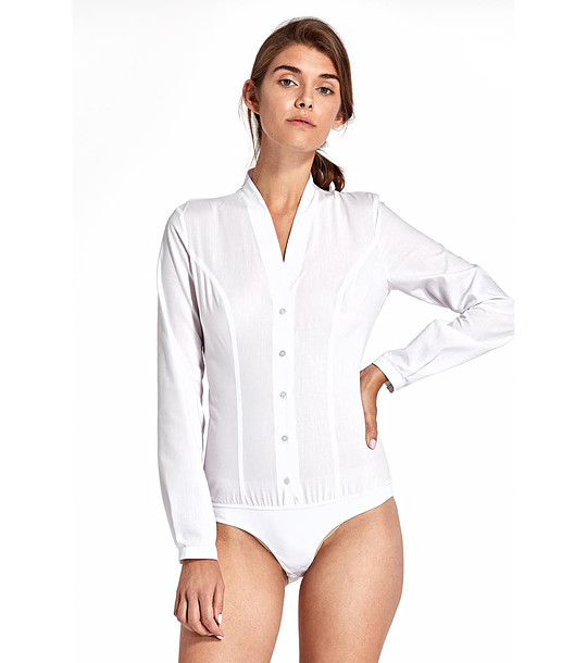 Бялa дамска риза тип боди с памук Salvena снимка