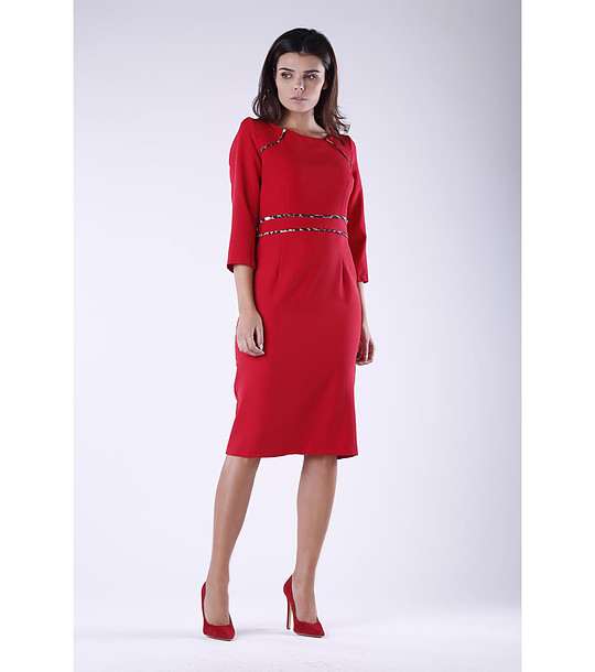 Червена рокля с контрастни кантове Alena снимка