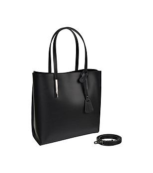 Черна дамска чанта от естествена кожа с елегантен дизайн Elle снимка