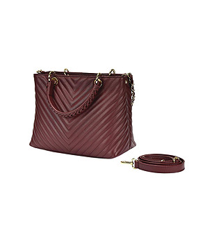 Ефектна дамска чанта от естествена кожа Klea в цвят бордо снимка