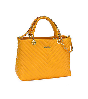 Ефектна дамска жълта чанта от естествена кожа Klea снимка