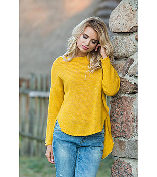 Жълт асиметричен дамски пуловер Asia снимка