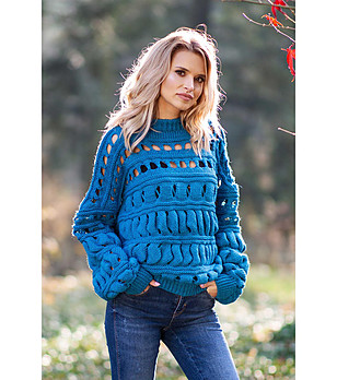 Дамски ажурен пуловер в синьо Erika снимка