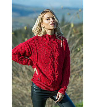 Дамски пуловер в червено с вълна Diana снимка