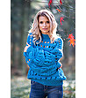 Дамски ажурен пуловер в синьо Erika-3 снимка