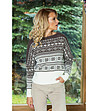Дамски пуловер в цвят екрю и кафяво Zinaida-2 снимка