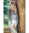 Дамски пуловер в цвят екрю и кафяво Zinaida-3 снимка
