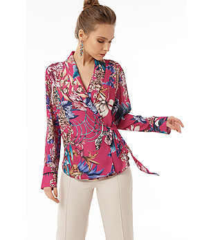 Дамска блуза в цвят циклама с принт Silia снимка