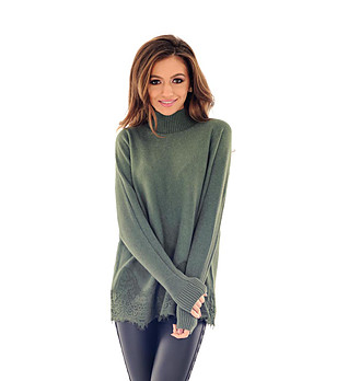 Дамски пуловер в цвят каки с дантела Dorea снимка