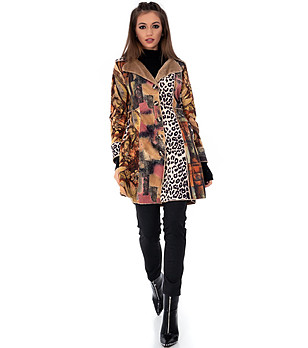 Многоцветно дамско палто с комбиниран принт снимка