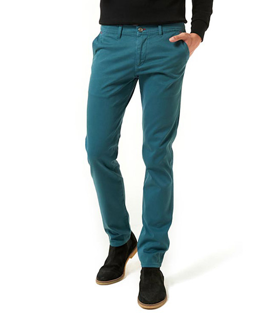 Памучен мъжки панталон в цвят петрол Ermanno снимка