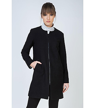 Черно дамско палто с вълна Roni снимка
