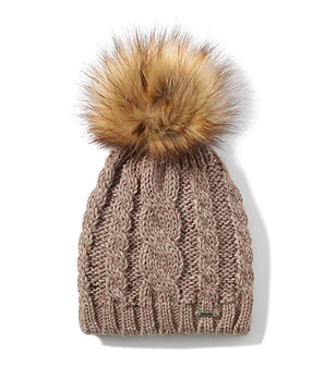 Светлокафява дамска зимна шапка с плетеници Reyna снимка