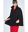 Черно дамско палто тип пончо Kari с вълна-2 снимка