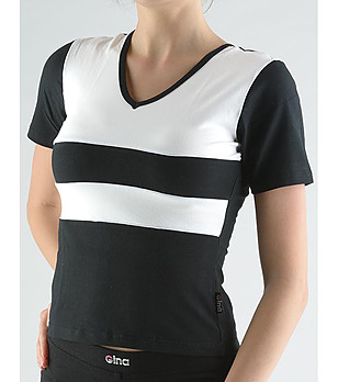 Черно-бяла дамска памучна тениска Shania снимка