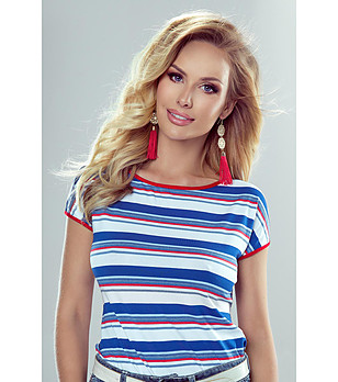 Дамска блуза в бяло, синьо и червено Alvа снимка