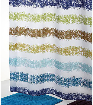 Бяла завеса за баня с многоцветен ефектен принт 180х200 см снимка