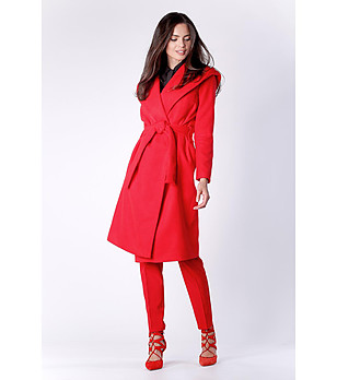 Дамско червено палто от вълна и кашмир Ester снимка
