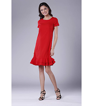 Червена рокля с къдрички Raula снимка