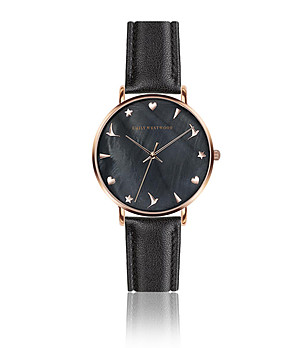 Черен дамски часовник с кожена каишка Amedia снимка