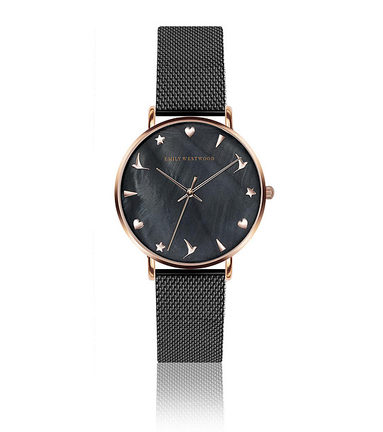 Черен дамски часовник с розовозлатист корпус Nara снимка