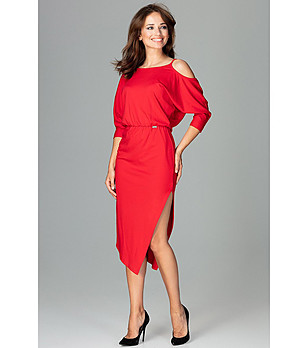 Червена асиметрична рокля Amalda снимка