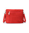 Червена дамска велурена чанта за рамо -1 снимка