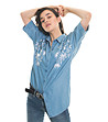 Дамска синя риза с бели мотиви Tesmira-3 снимка