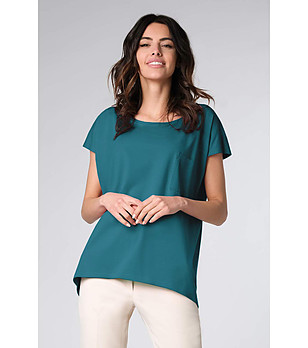 Дамска блуза с памук Beata в зелен нюанс снимка