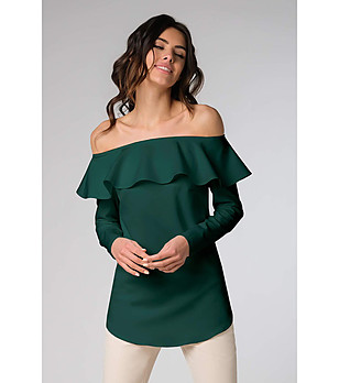 Дамска блуза с голи рамене Edona в тъмнозелен нюанс снимка