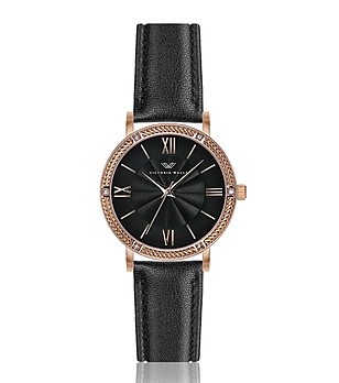 Дамски часовник в розовозлатисто с черна каишка Tera снимка