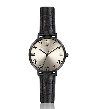 Черен часовник със златист циферблат Izala снимка
