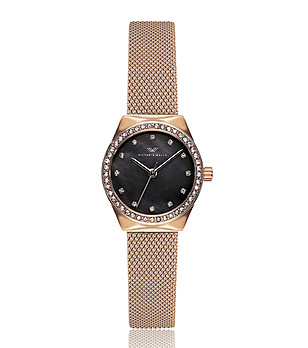 Дамски златист часовник с черен циферблат с камъчета Mevita снимка