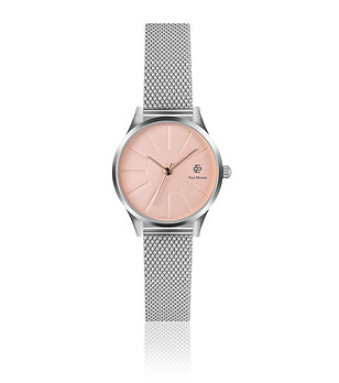 Сребрист дамски часовник с розов циферблат Klea снимка