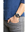 Мъжки сребрист часовник с черна кожена каишка Carol-3 снимка