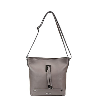 Дамска чанта от естествена кожа в сиво Aria снимка