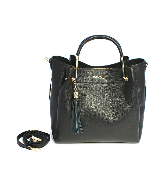Черна дамска кожена чанта с несесер Gladis снимка